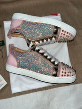 Load image into Gallery viewer, Pink Sparkly Red Bottom Trainers