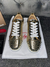 Load image into Gallery viewer, Gold Metallic Studded Trainers