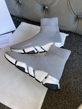 Load image into Gallery viewer, Grey & White Sock Trainers