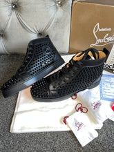 Load image into Gallery viewer, Black Leather Studded High Trainers