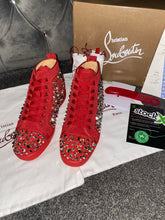 Load image into Gallery viewer, Red Suede Studded Trainers