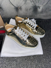 Load image into Gallery viewer, Gold Metallic Studded Trainers