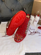 Load image into Gallery viewer, Red Suede Studded Trainers