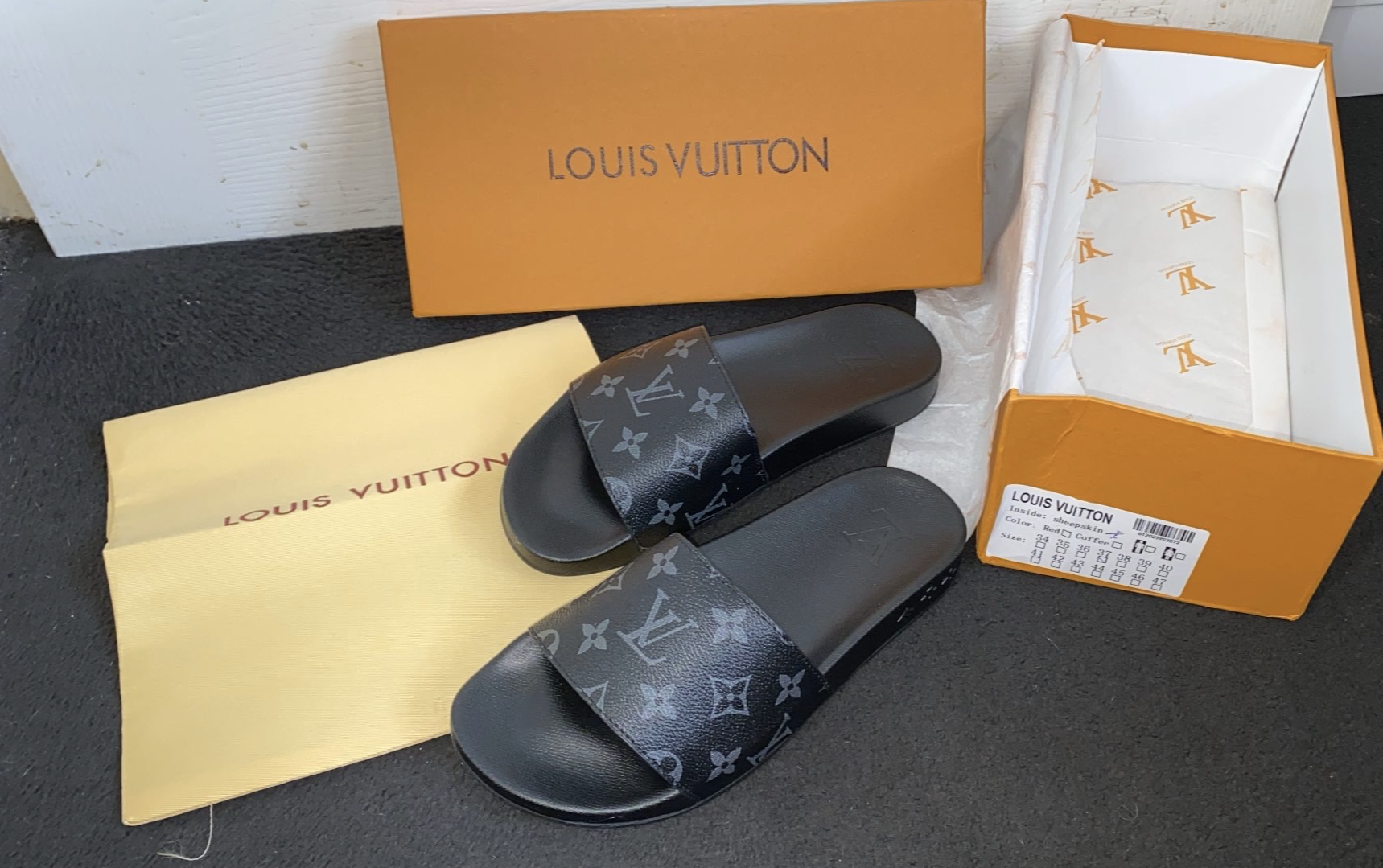 BEST Louis Vuitton LV Color pattern black Smoke Slide Sandals • Kybershop