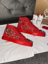 Load image into Gallery viewer, Red Suede Studded Trainers