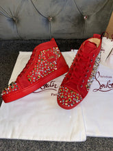 Load image into Gallery viewer, Red Suede Studded Trainers