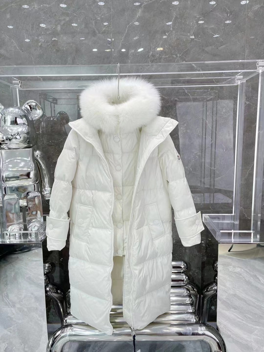 White Long Fur Hooded Coat