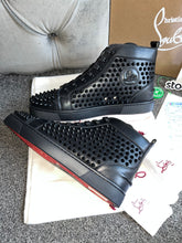Load image into Gallery viewer, Black Leather Studded High Trainers
